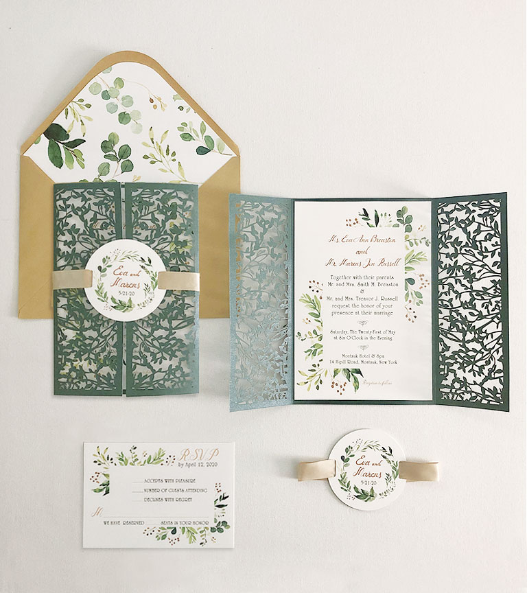 Evergreen Laser Cut Wedding Invitatio. Suite 